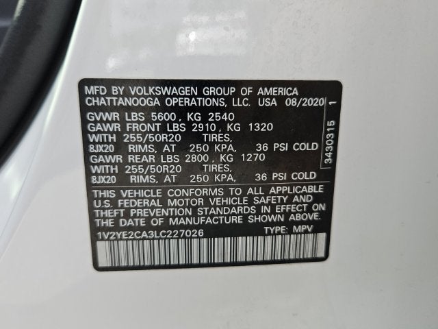 2020 Volkswagen Atlas Cross Sport 3.6L V6 SE w/Technology